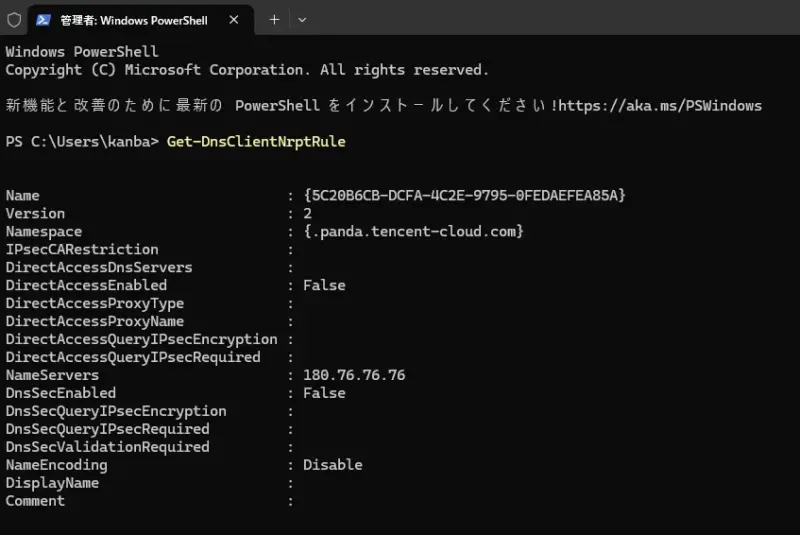DNSサーバーの設定確認