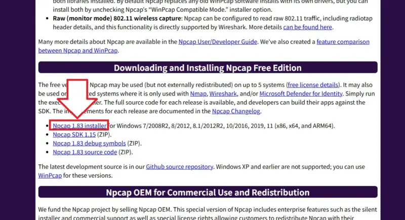 Npcapをダウンロード・インストールする