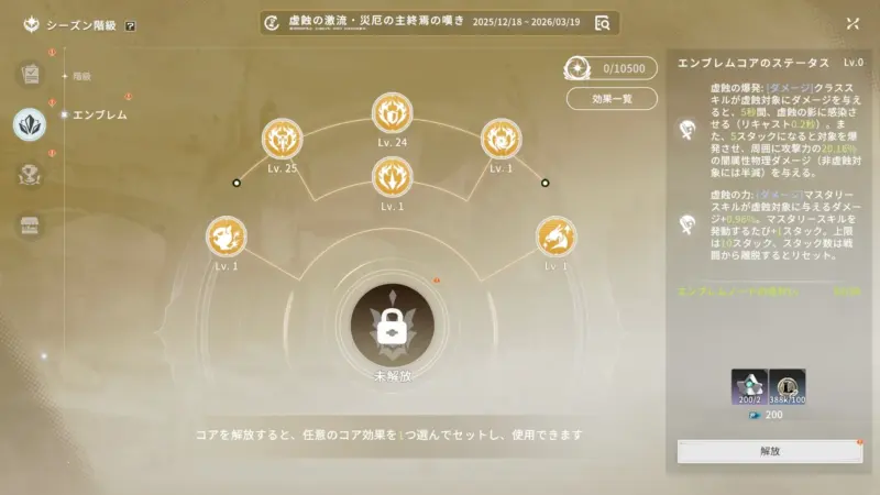 エンブレムコアの解放条件