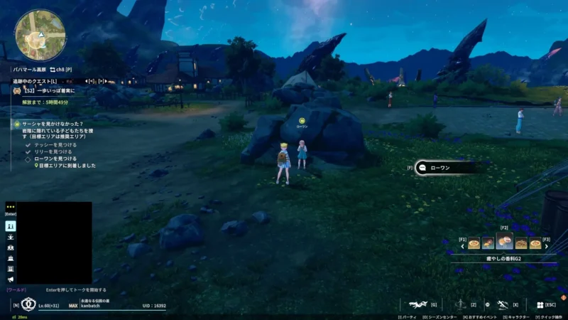 S2サブクエスト「サーシャを見かけなかった？」ローワンの場所