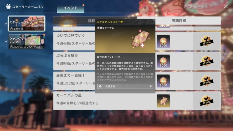 周期目標：ニャルクスマスター券
